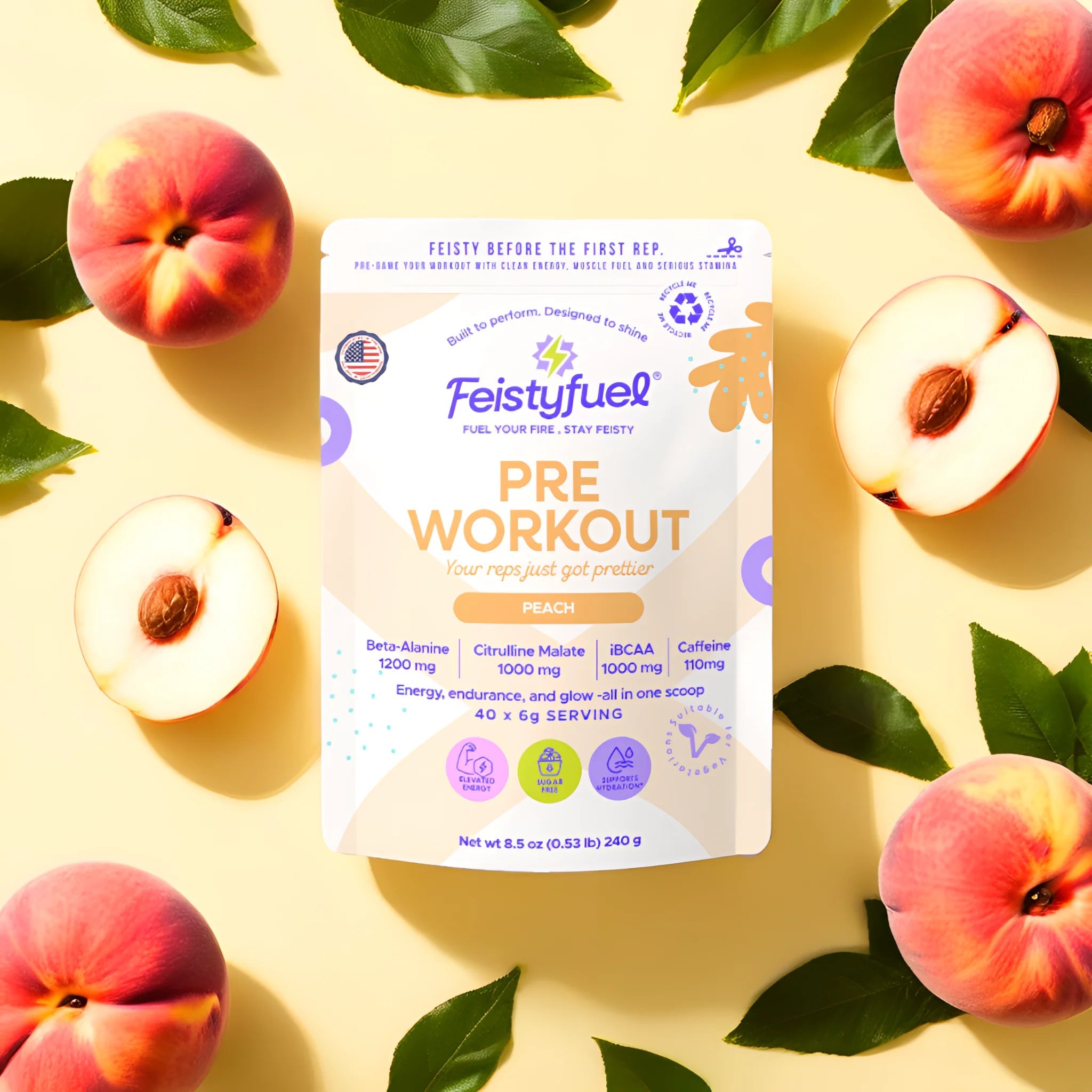Female Gym Preworkout Clean Energy – Peach Flavor | FeistyFuel